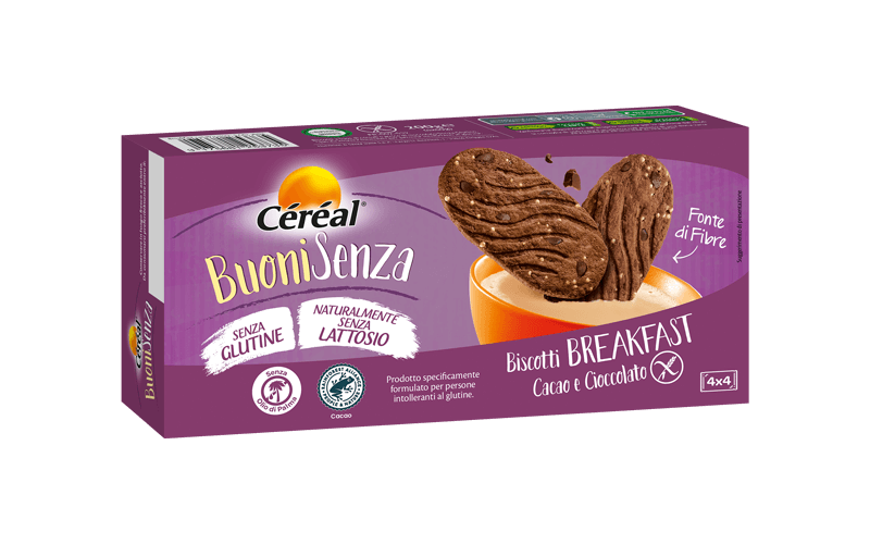 Biscotti Breakfast con cacao e cioccolato Céréal Buoni Senza, senza glutine e lattosio