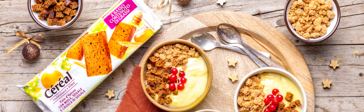 Ricetta dolce per Natale facile: crema con crumble e pain d'epices